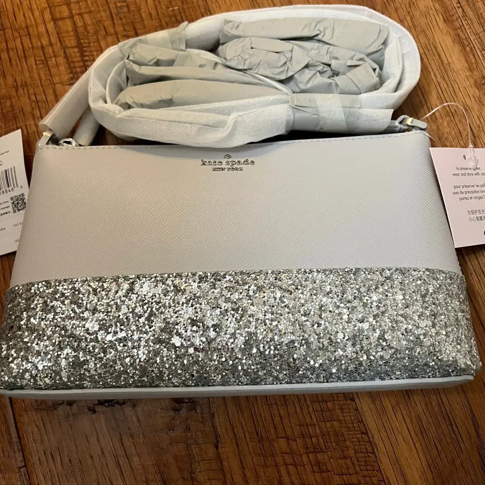 Kate Spade New York Flash Silver Crossbody Sparkled Glitter Leather Bag Chic NWT